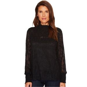 Dylan Floral Crochet Lace Smock Turtleneck‎ in blue